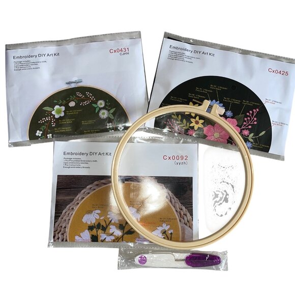 New Embroidery DIY Art Kit Set Pre-Printed Cloth Tools Beginners & Enthusiasts - Picture 1 of 10